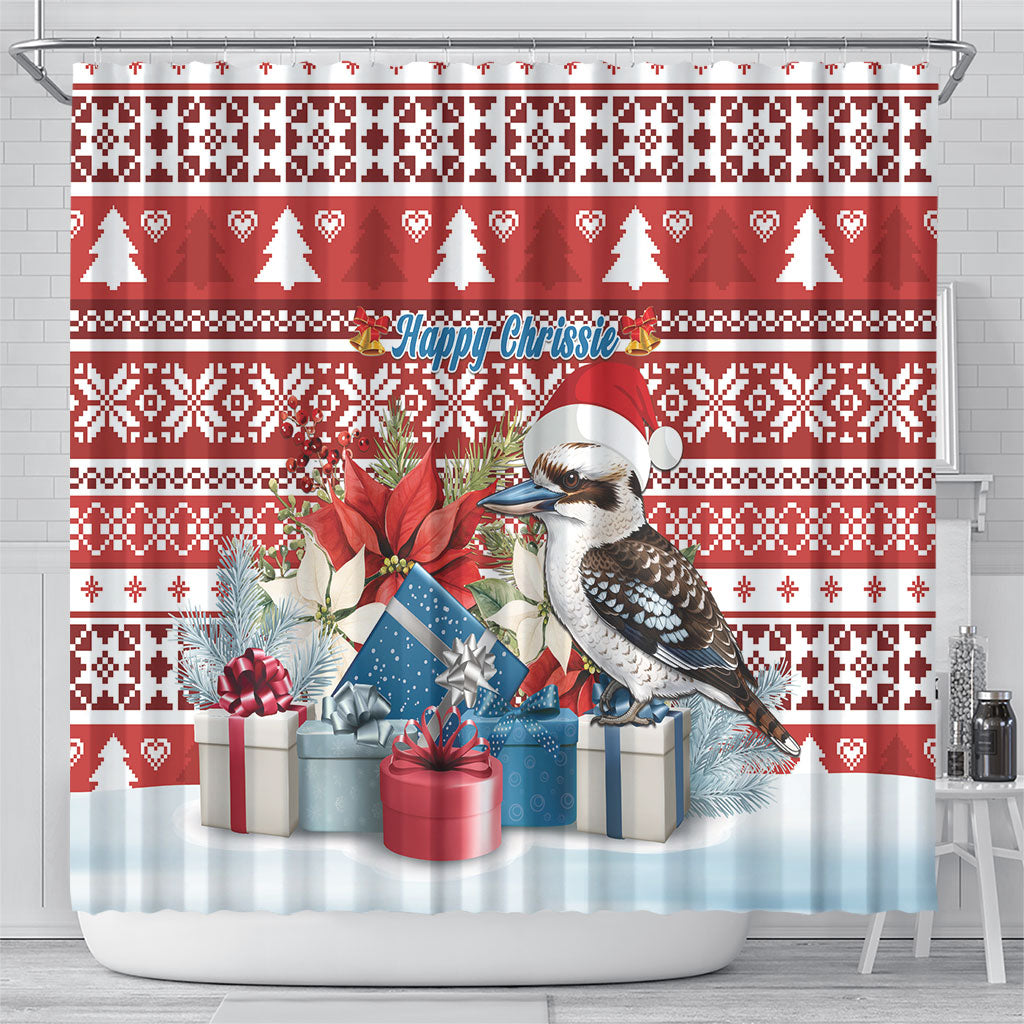 Australia Christmas In July Shower Curtain Kookaburra Santa Red Color