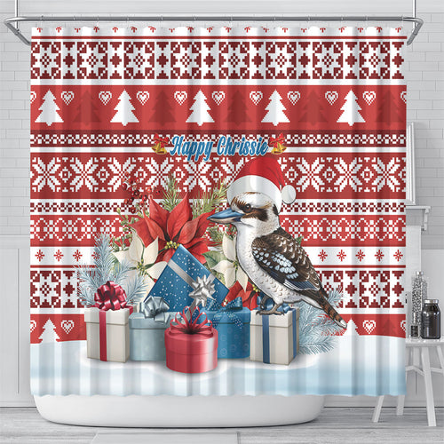 Australia Christmas In July Shower Curtain Kookaburra Santa Red Color
