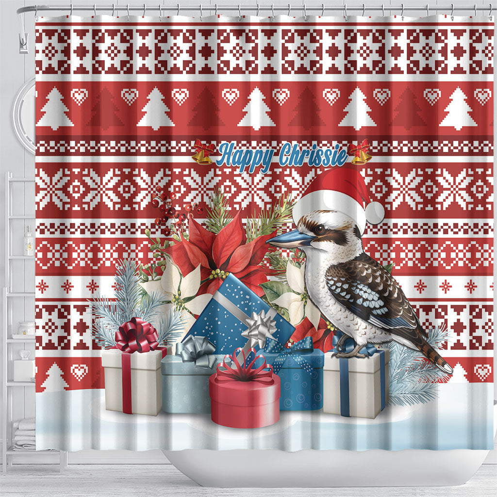 Australia Christmas In July Shower Curtain Kookaburra Santa Red Color
