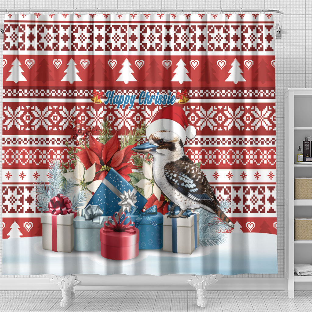 Australia Christmas In July Shower Curtain Kookaburra Santa Red Color