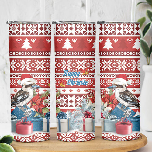 Australia Christmas In July Skinny Tumbler Kookaburra Santa Red Color