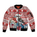 Australia Christmas In July Sleeve Zip Bomber Jacket Kookaburra Santa Red Color
