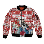 Australia Christmas In July Sleeve Zip Bomber Jacket Kookaburra Santa Red Color