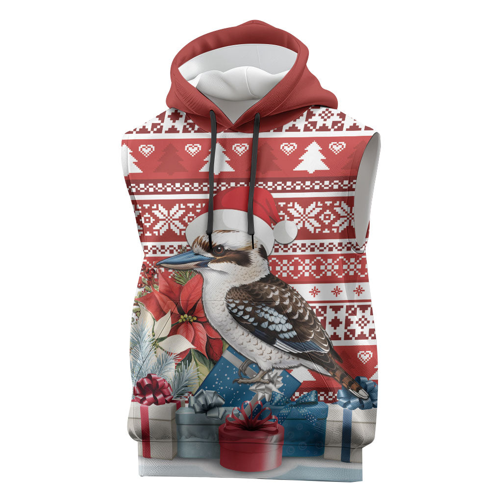 Australia Christmas In July Sleeveless Hoodie Kookaburra Santa Red Color