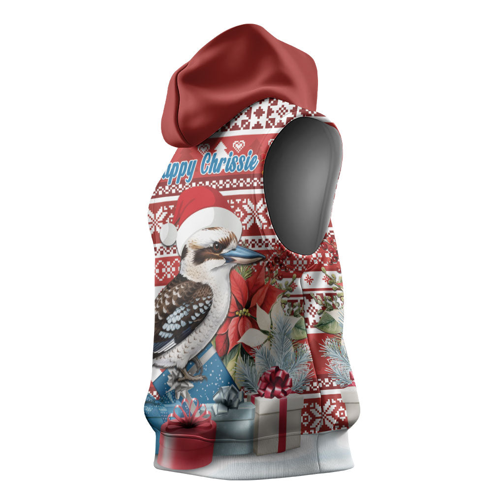Australia Christmas In July Sleeveless Hoodie Kookaburra Santa Red Color