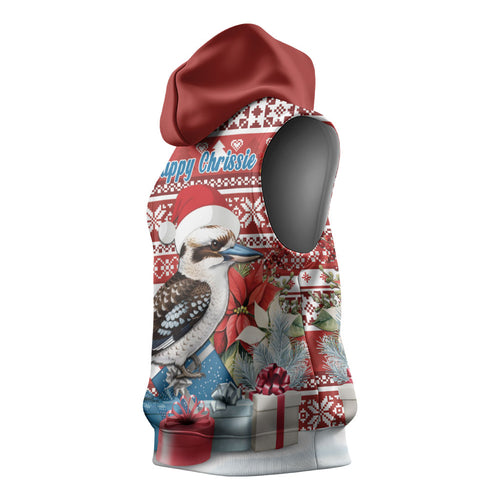 Australia Christmas In July Sleeveless Hoodie Kookaburra Santa Red Color