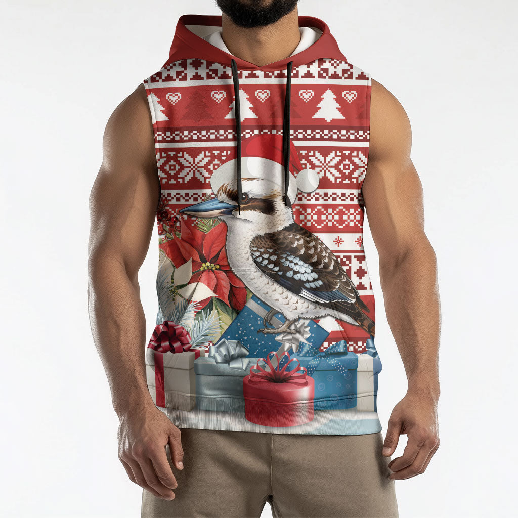 Australia Christmas In July Sleeveless Hoodie Kookaburra Santa Red Color