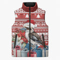 Australia Christmas In July Sleeveless Puffer Jacket Kookaburra Santa Red Color