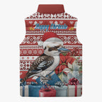 Australia Christmas In July Sleeveless Puffer Jacket Kookaburra Santa Red Color