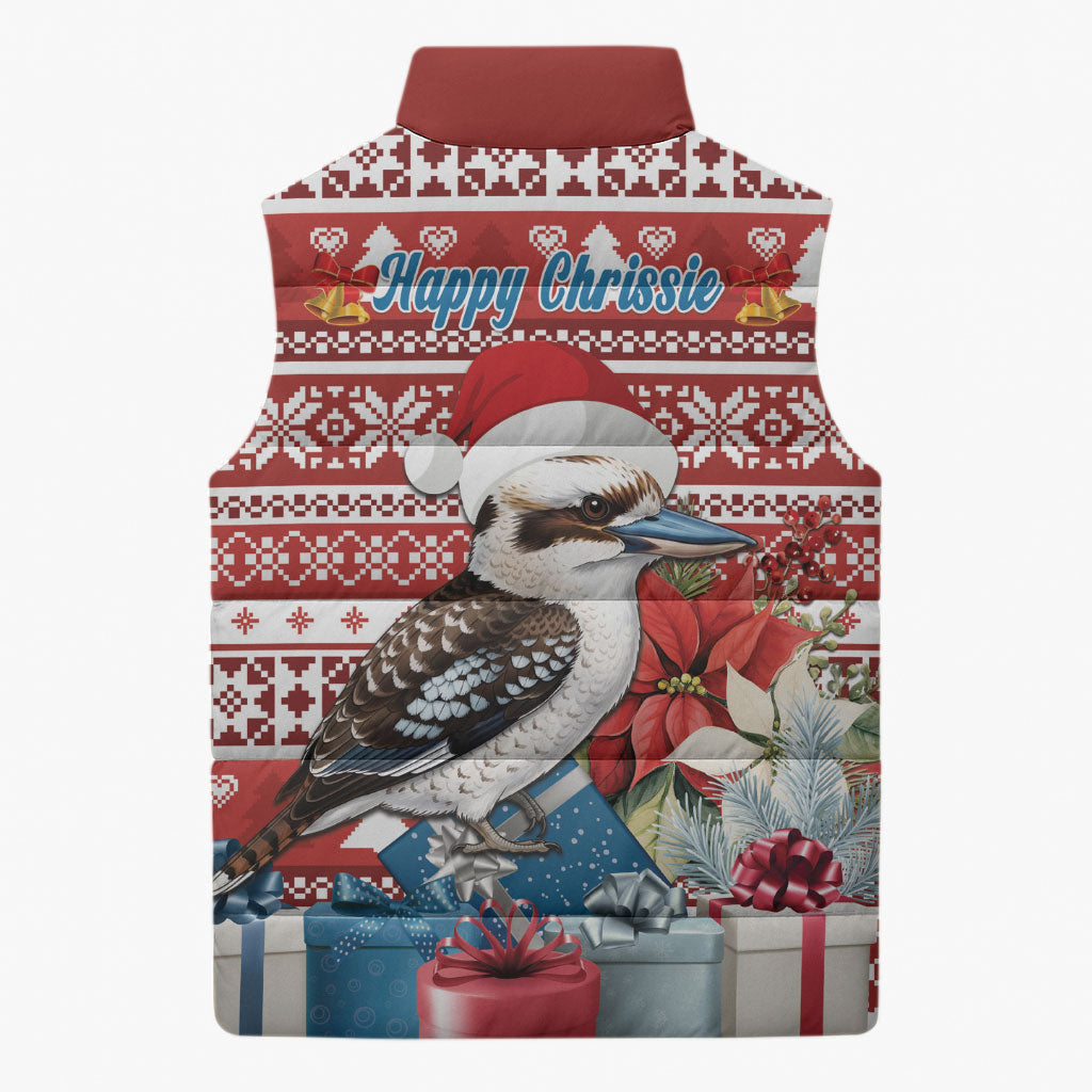 Australia Christmas In July Sleeveless Puffer Jacket Kookaburra Santa Red Color