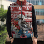 Australia Christmas In July Sleeveless Puffer Jacket Kookaburra Santa Red Color