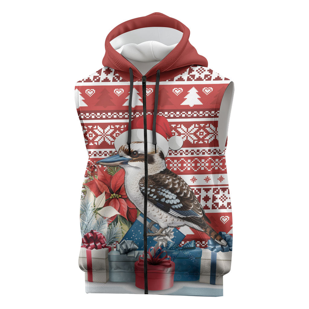 Australia Christmas In July Sleeveless Zip Hoodie Kookaburra Santa Red Color