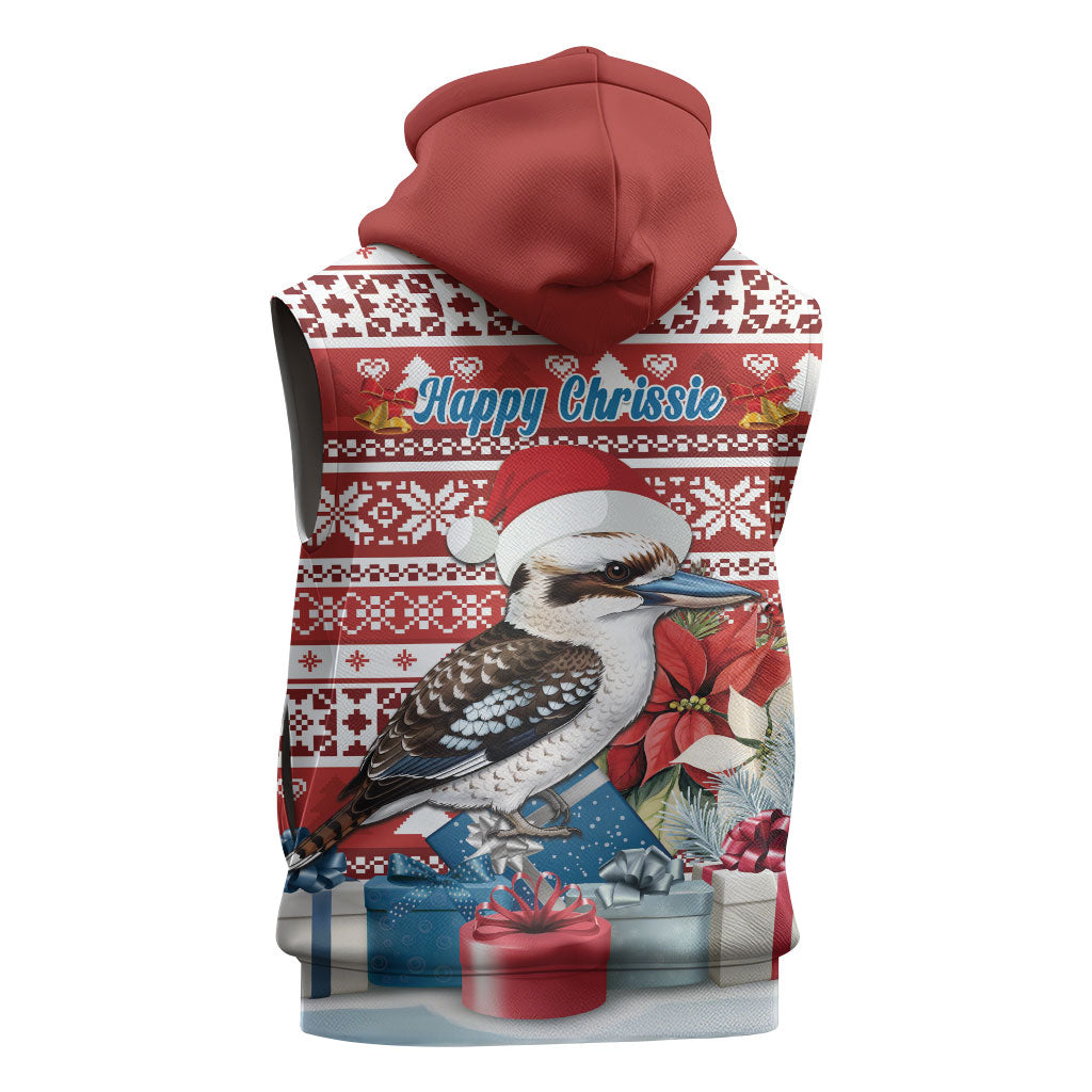 Australia Christmas In July Sleeveless Zip Hoodie Kookaburra Santa Red Color