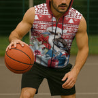 Australia Christmas In July Sleeveless Zip Hoodie Kookaburra Santa Red Color