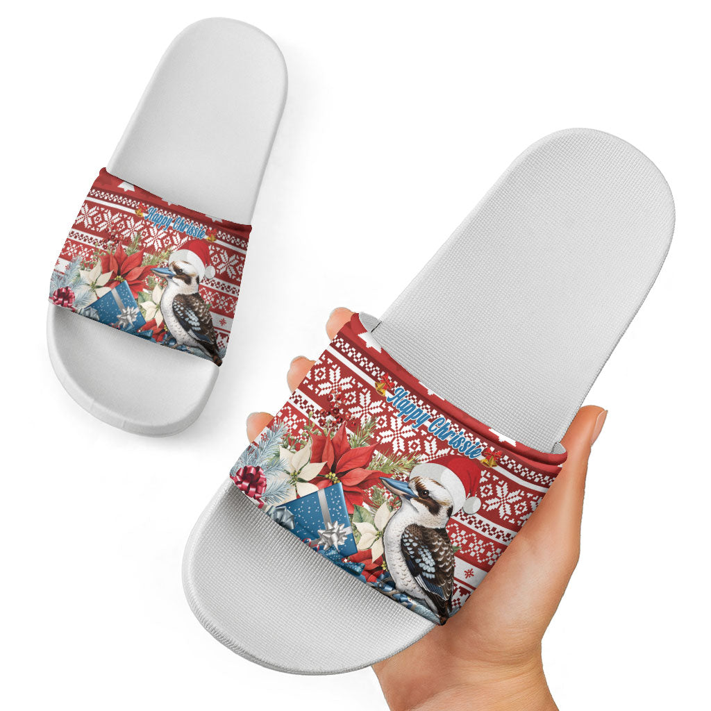 Australia Christmas In July Slide Sandals Kookaburra Santa Red Color