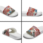 Australia Christmas In July Slide Sandals Kookaburra Santa Red Color