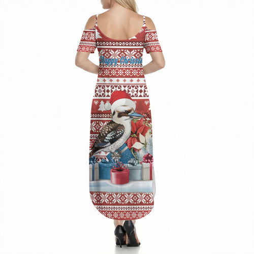 Australia Christmas In July Summer Maxi Dress Kookaburra Santa Red Color