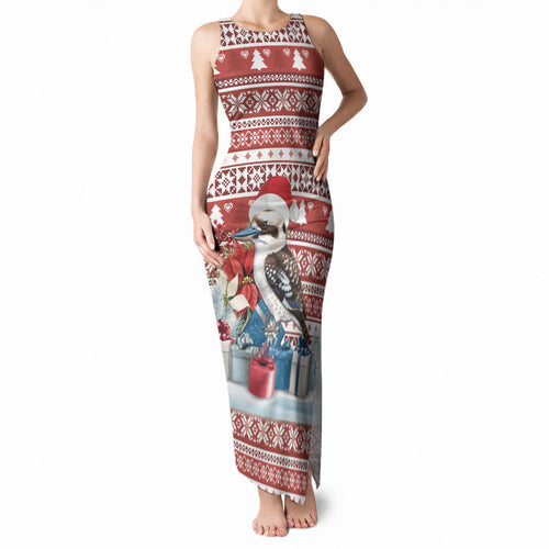 Australia Christmas In July Tank Maxi Dress Kookaburra Santa Red Color