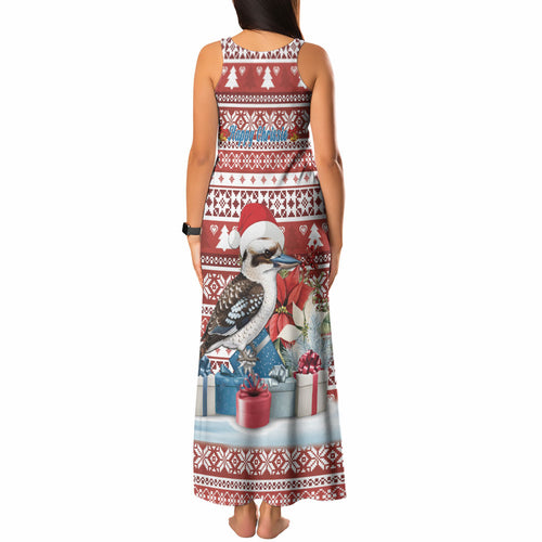 Australia Christmas In July Tank Maxi Dress Kookaburra Santa Red Color