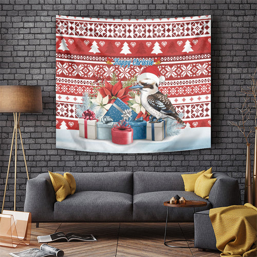 Australia Christmas In July Tapestry Kookaburra Santa Red Color