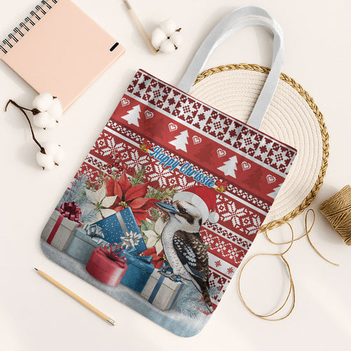 Australia Christmas In July Tote Bag Kookaburra Santa Red Color