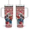 Australia Christmas In July Tumbler With Handle Kookaburra Santa Red Color