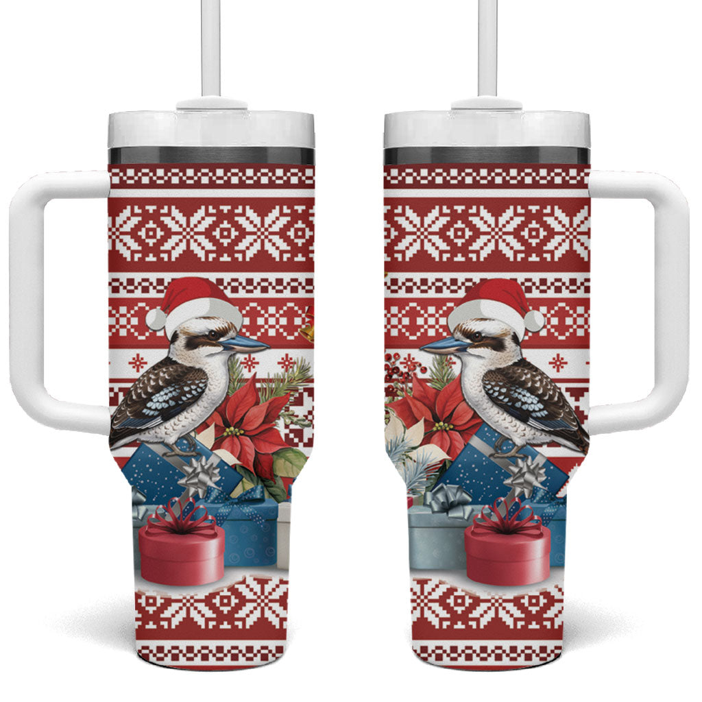 Australia Christmas In July Tumbler With Handle Kookaburra Santa Red Color