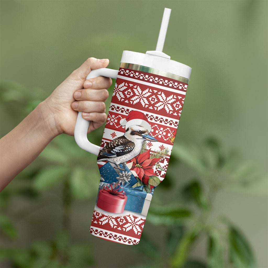 Australia Christmas In July Tumbler With Handle Kookaburra Santa Red Color