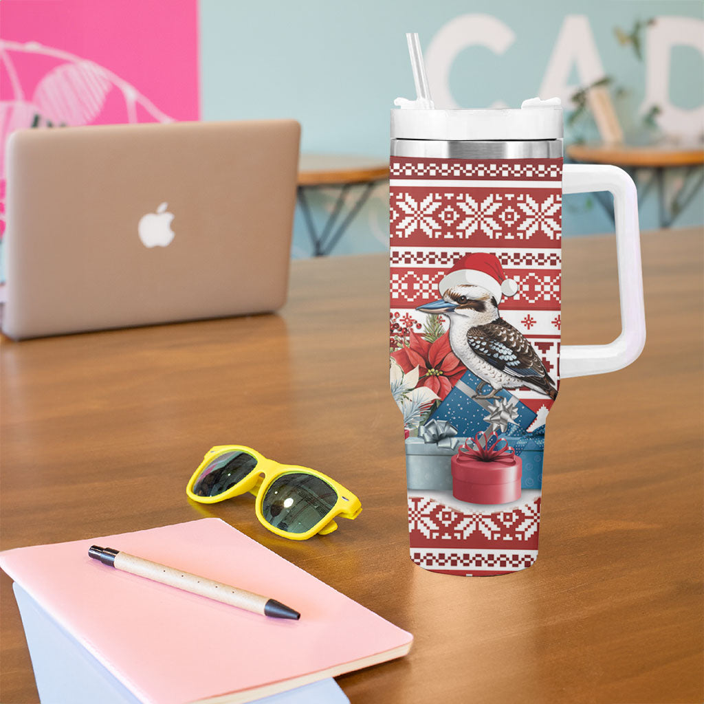 Australia Christmas In July Tumbler With Handle Kookaburra Santa Red Color