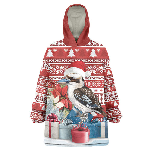 Australia Christmas In July Wearable Blanket Hoodie Kookaburra Santa Red Color