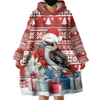 Australia Christmas In July Wearable Blanket Hoodie Kookaburra Santa Red Color