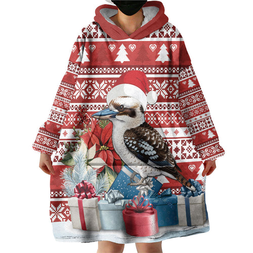 Australia Christmas In July Wearable Blanket Hoodie Kookaburra Santa Red Color