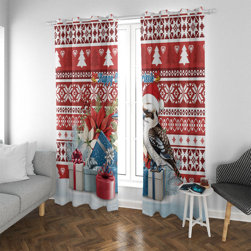 Australia Christmas In July Window Curtain Kookaburra Santa Red Color