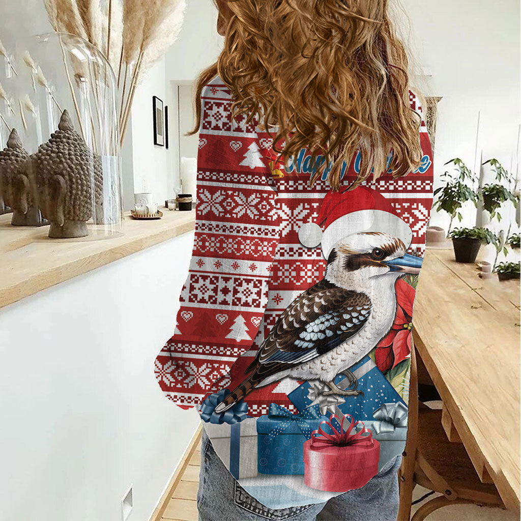 Australia Christmas In July Women Casual Shirt Kookaburra Santa Red Color