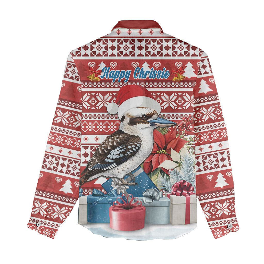 Australia Christmas In July Women Casual Shirt Kookaburra Santa Red Color