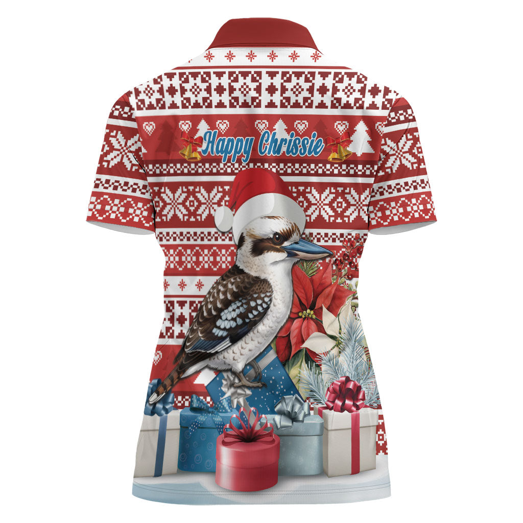 Australia Christmas In July Women Polo Shirt Kookaburra Santa Red Color