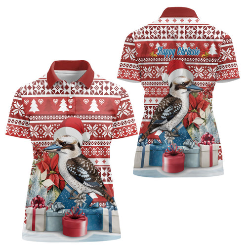 Australia Christmas In July Women Polo Shirt Kookaburra Santa Red Color
