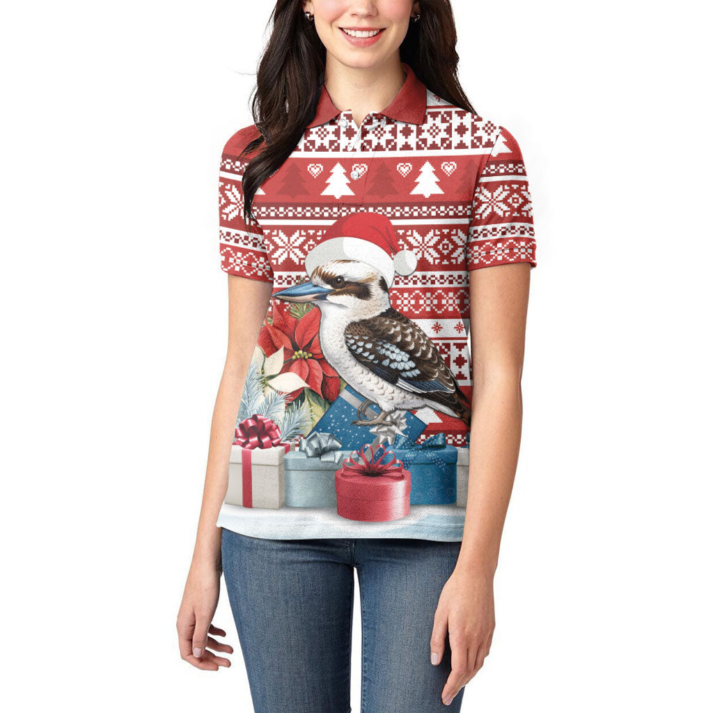 Australia Christmas In July Women Polo Shirt Kookaburra Santa Red Color