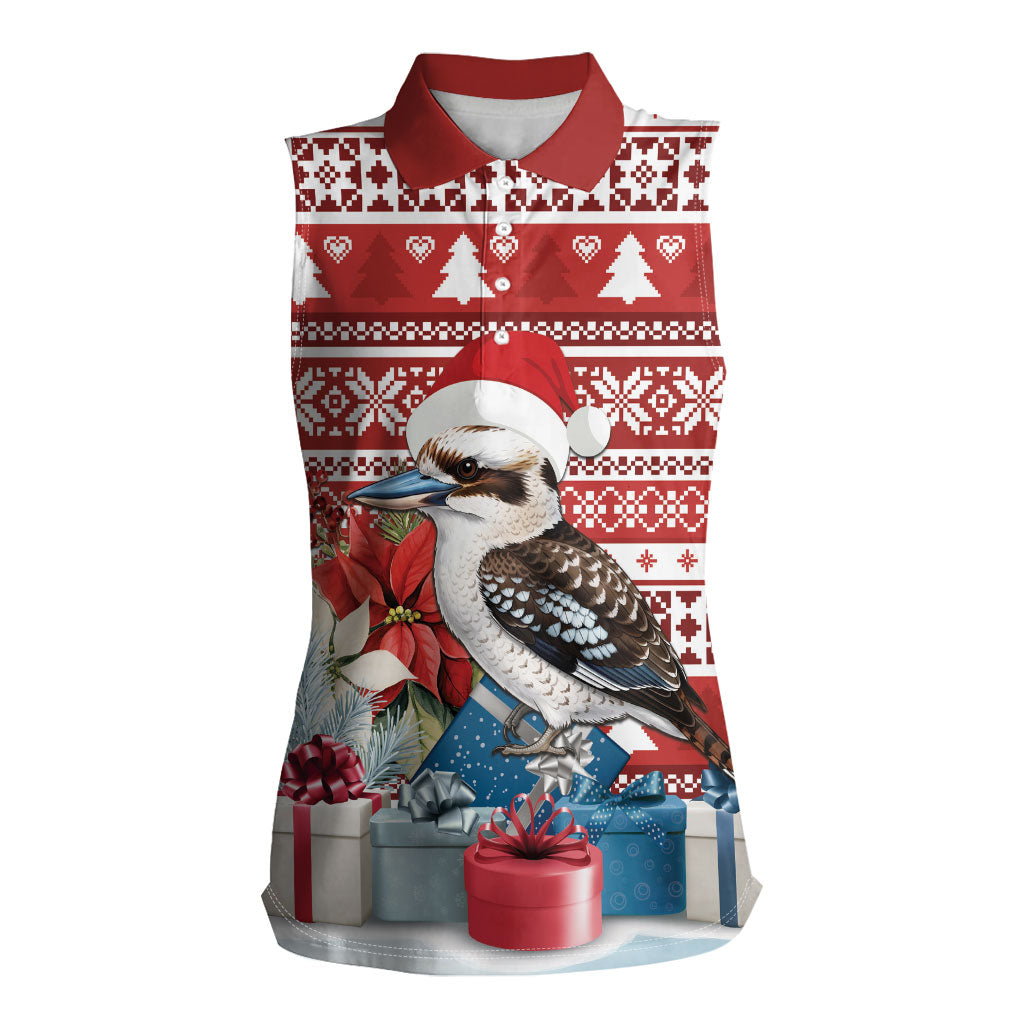 Australia Christmas In July Women Sleeveless Polo Shirt Kookaburra Santa Red Color
