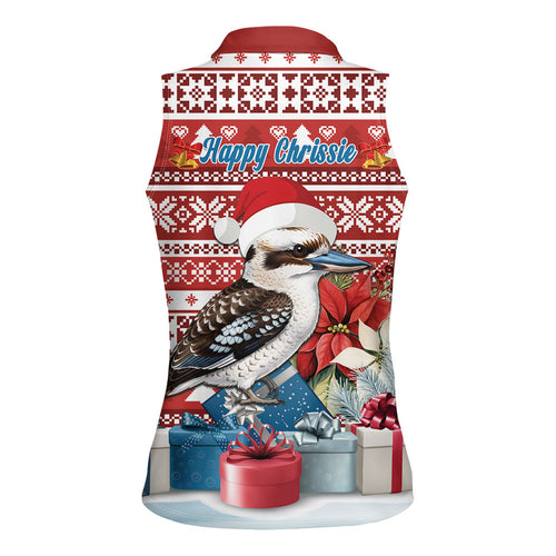 Australia Christmas In July Women Sleeveless Polo Shirt Kookaburra Santa Red Color