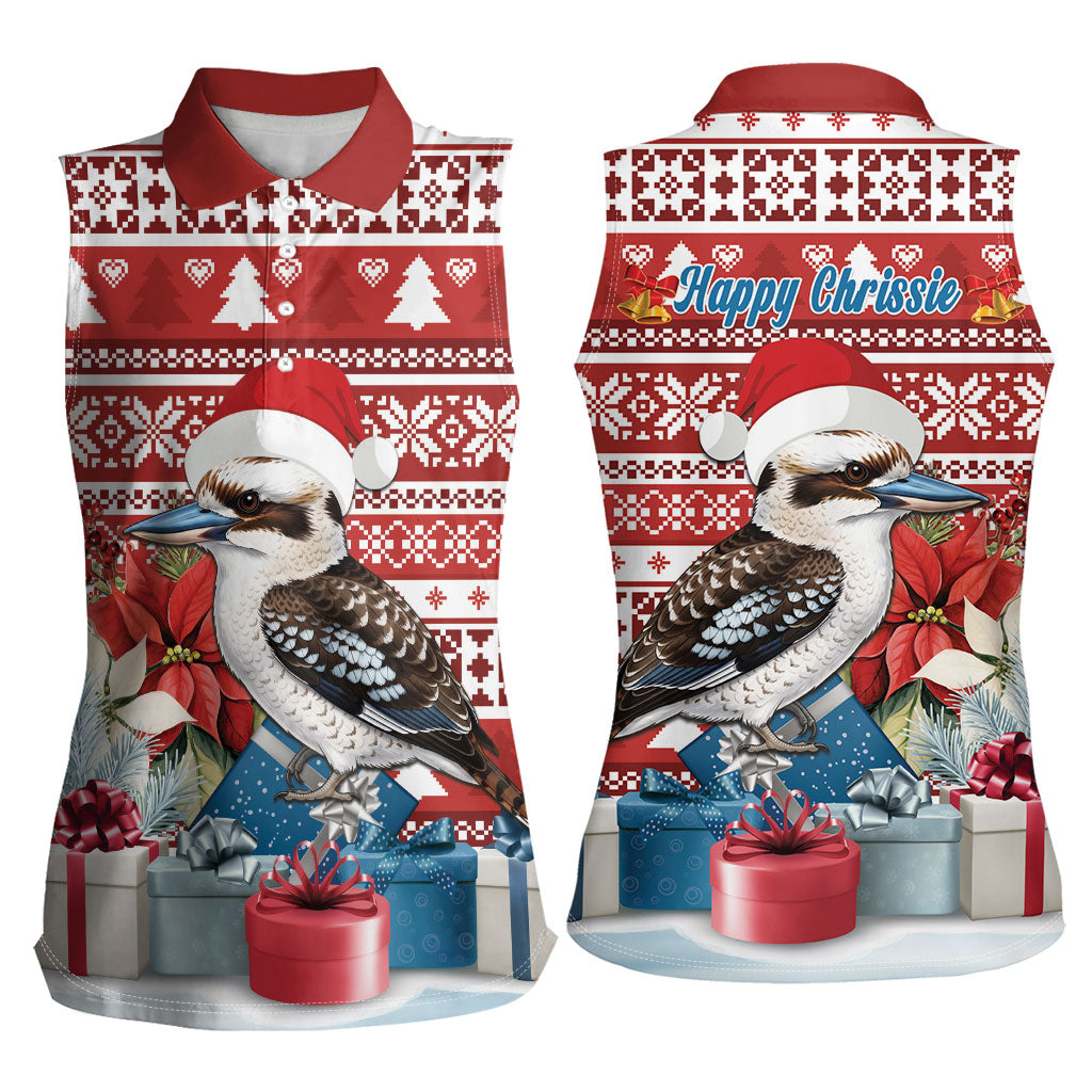 Australia Christmas In July Women Sleeveless Polo Shirt Kookaburra Santa Red Color