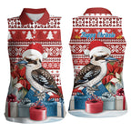 Australia Christmas In July Women Sleeveless Polo Shirt Kookaburra Santa Red Color