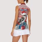 Australia Christmas In July Women Sleeveless Polo Shirt Kookaburra Santa Red Color