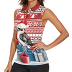 Australia Christmas In July Women Sleeveless Polo Shirt Kookaburra Santa Red Color