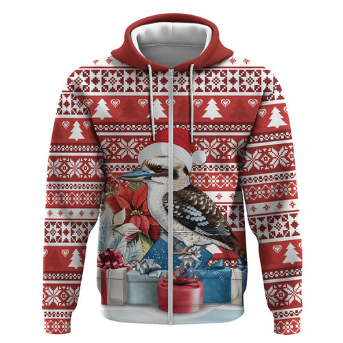 Australia Christmas In July Zip Hoodie Kookaburra Santa Red Color