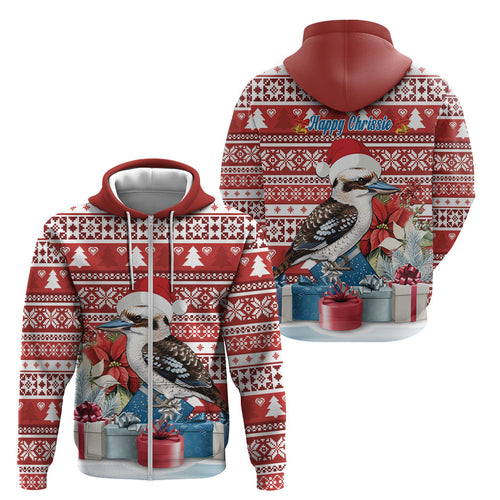 Australia Christmas In July Zip Hoodie Kookaburra Santa Red Color