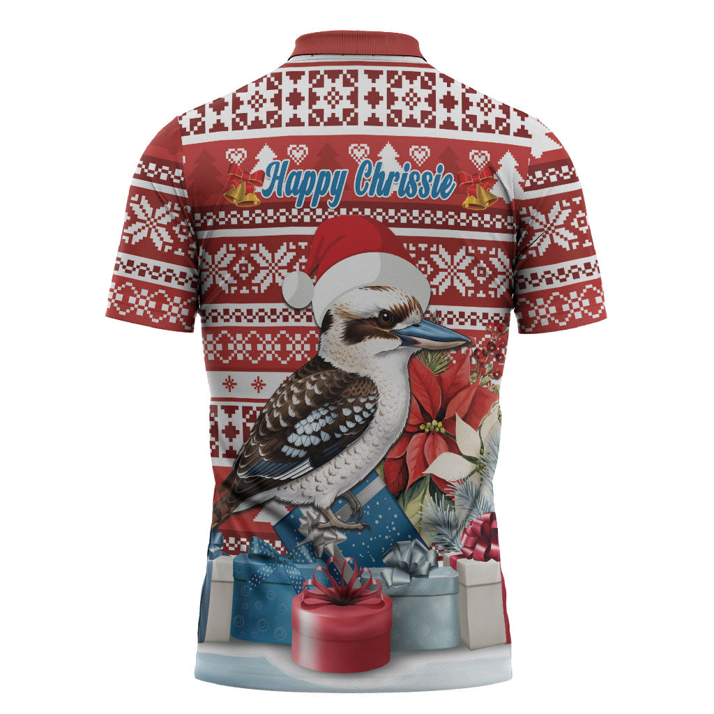 Australia Christmas In July Zipper Polo Shirt Kookaburra Santa Red Color