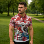 Australia Christmas In July Zipper Polo Shirt Kookaburra Santa Red Color