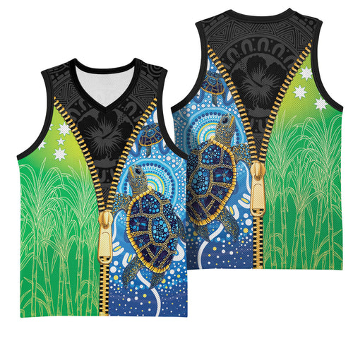 Australian South Sea Islanders National Recognition Day Basketball Jersey Aussie Sugar Cane Turtle Aboriginal Style