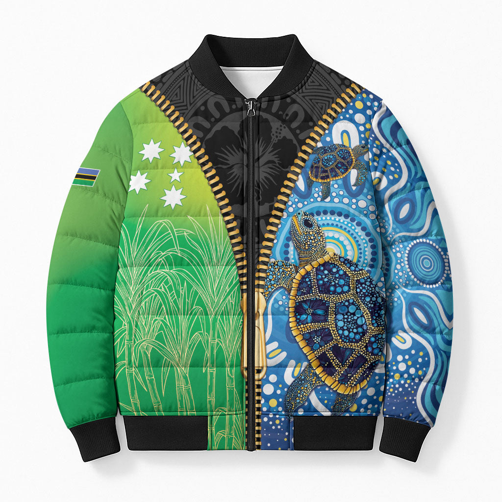 Australian South Sea Islanders National Recognition Day Bomber Puffer Jacket Aussie Sugar Cane Turtle Aboriginal Style